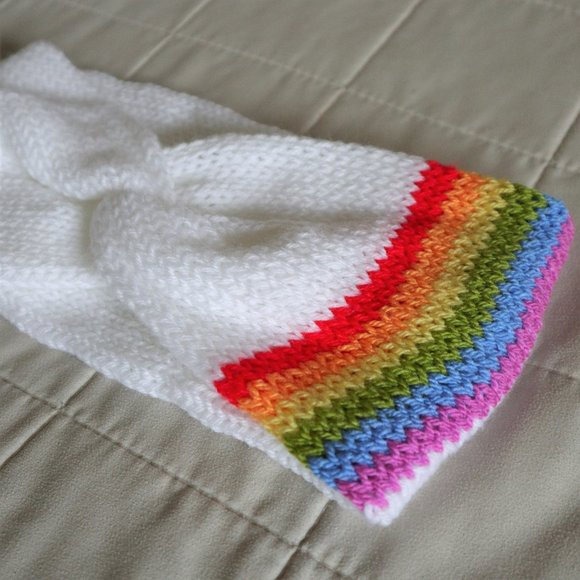 Rainbow Handmade Knitted Earwarmer Headband NWOT - Picture 2 of 5